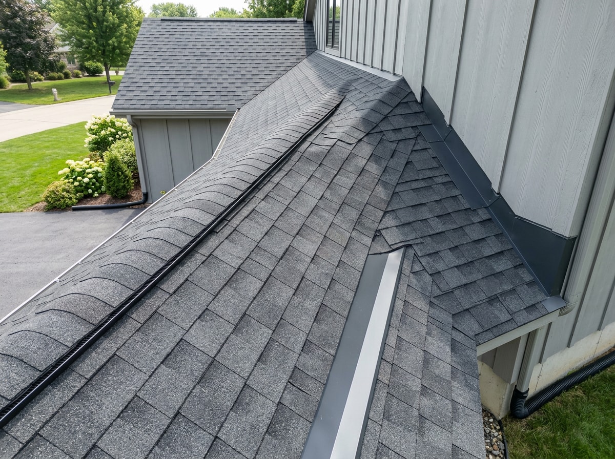 Finished architectural shingle roof with new ridge vent and clean flashing details on a Virginia home