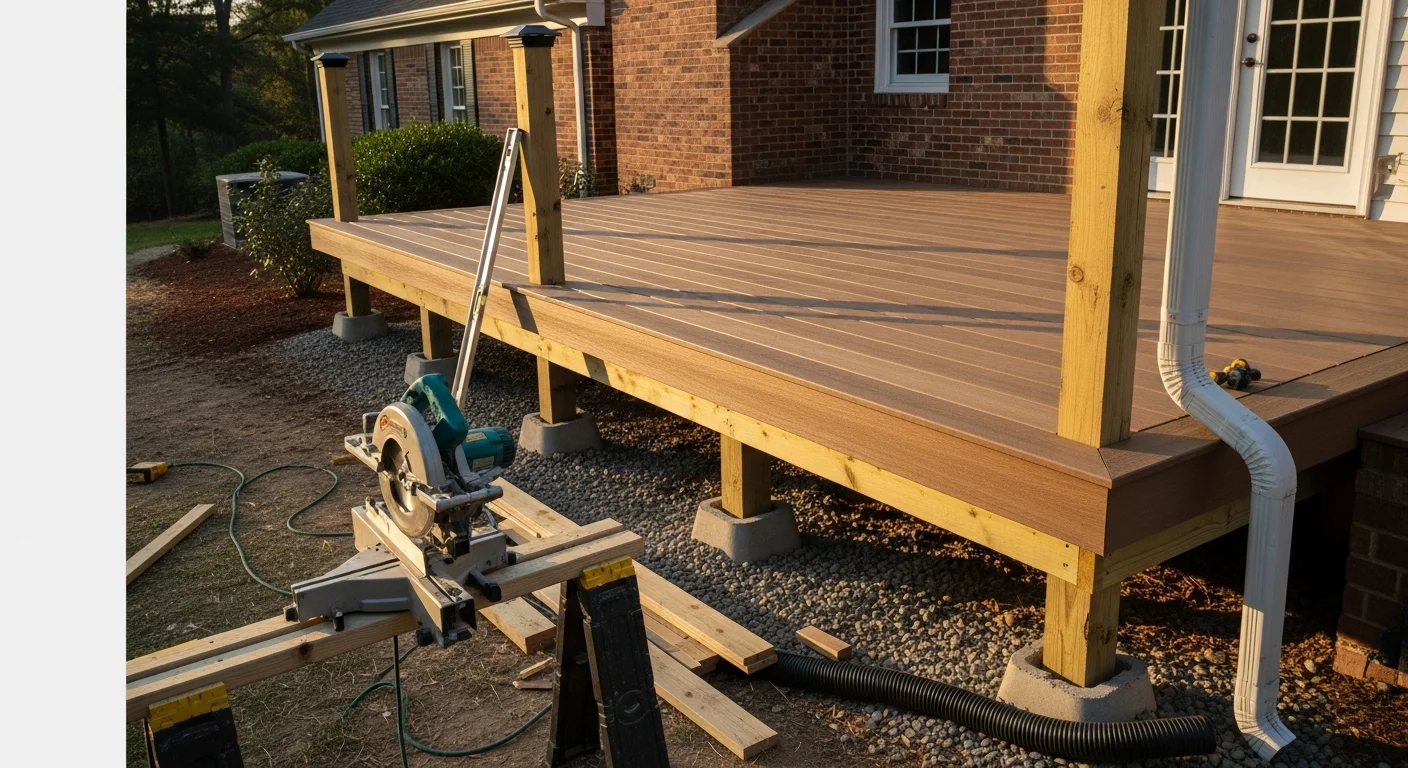 New wooden deck built on residential home