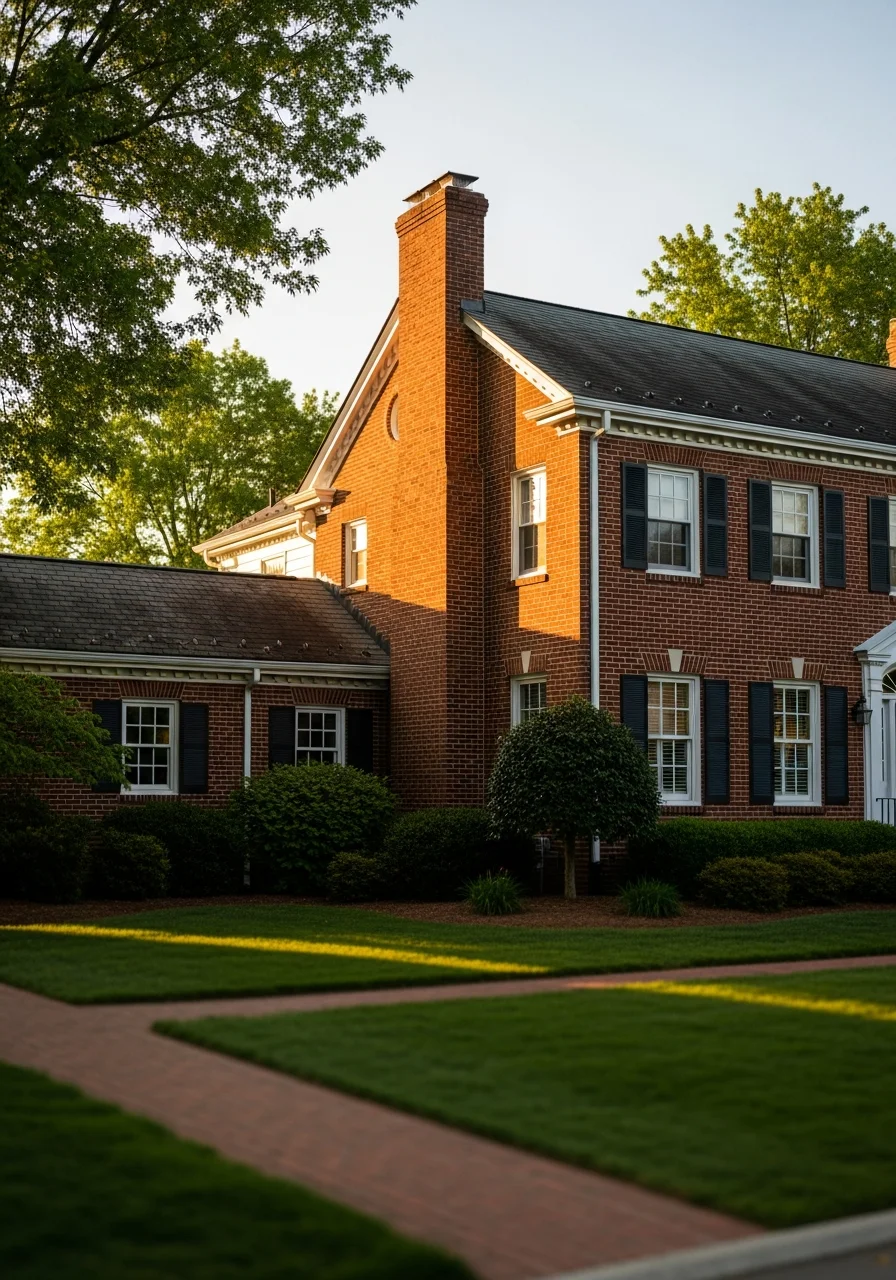A well-maintained residential home with brick exterior and manicured landscaping in a Fredericksburg neighborhood.