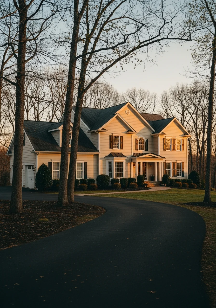 A two-story colonial-style home with landscaping in a Spotsylvania neighborhood.