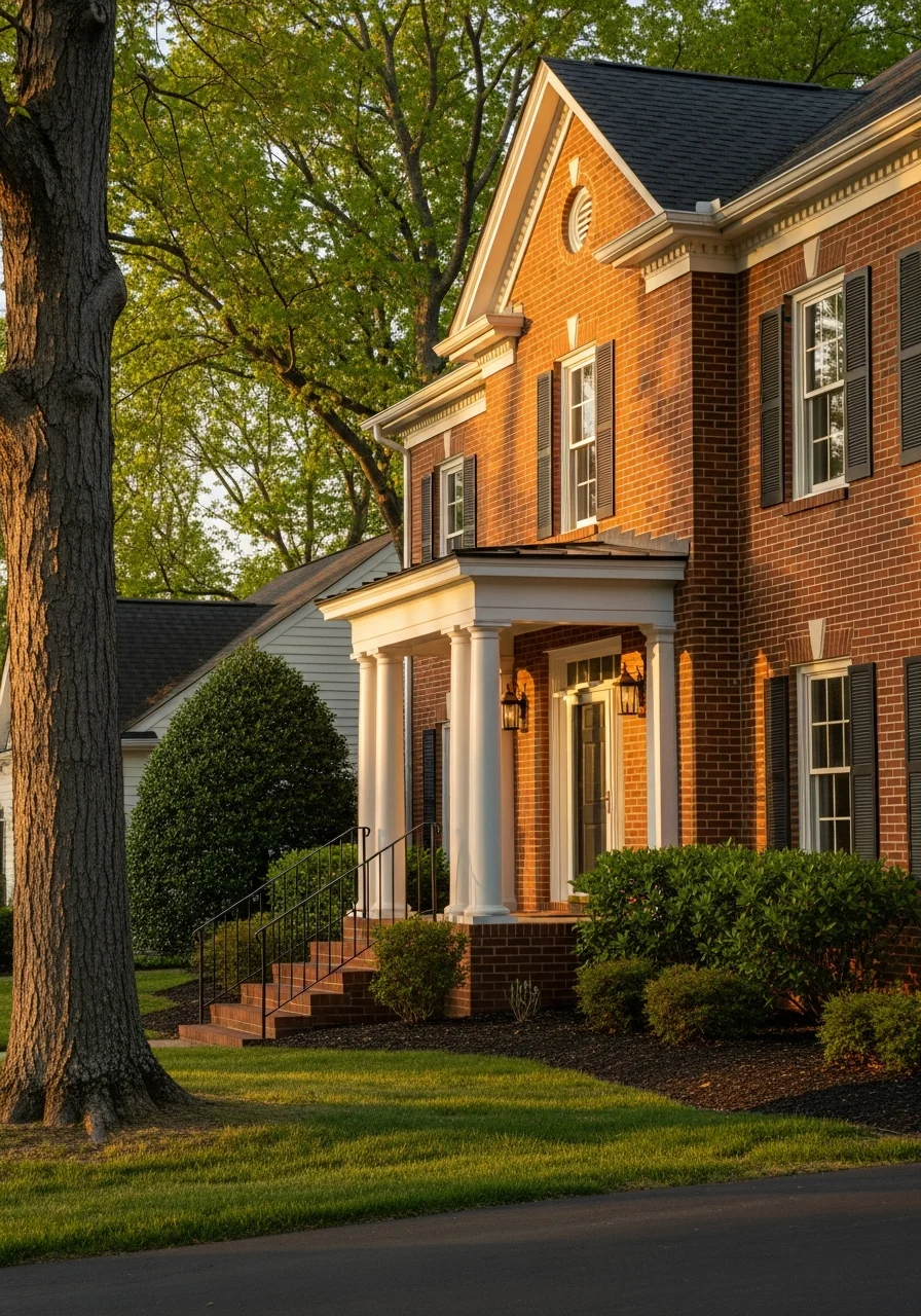 A brick colonial-style home with a front porch in a Stafford County neighborhood.